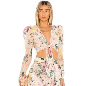 Hemant & Nandita x Revolve Teien Pastel Floral Print Tie Up Crop Top (Small)